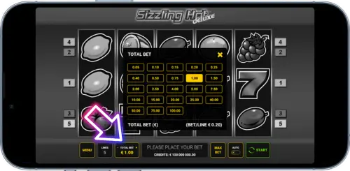 Sizzling Hot Einsatz Menü